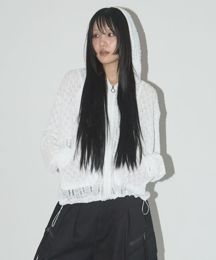 PLUMPY LACE LINE HOOD ZIP-UP (WHITE)_F25QA965