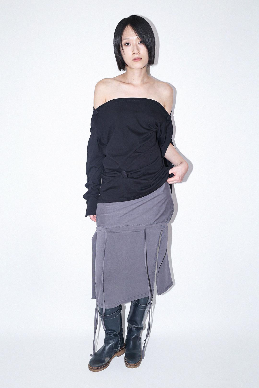 BUTTON LONG SLEEVE TOP_BLACK