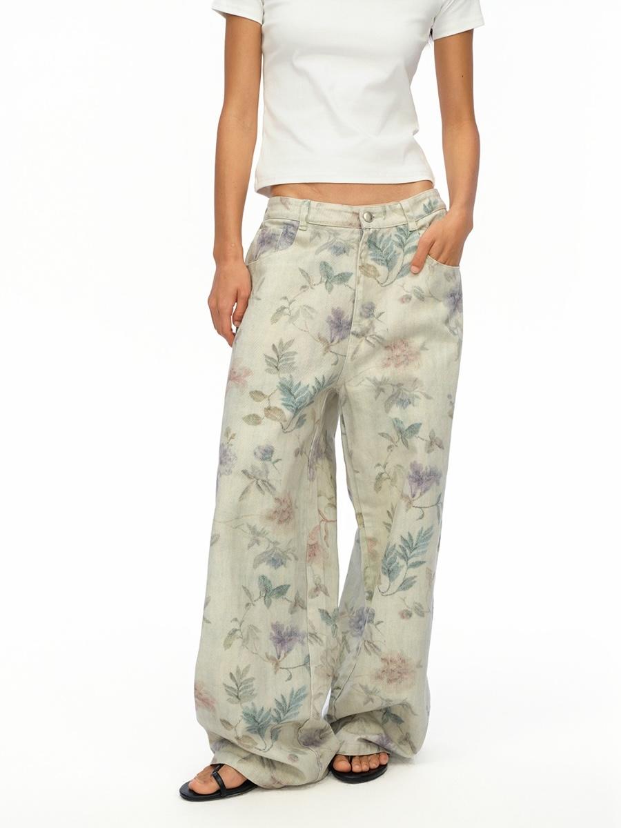 OINIMI Plant Wash Wide Jeans