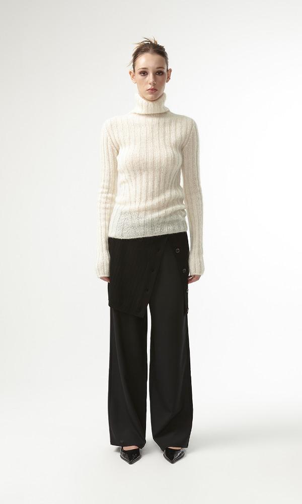 WHOLEGARMENT TURTLE NECK RIBBED KNIT (IVORY)