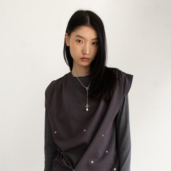 Shirring Snap Top (Charcoal)