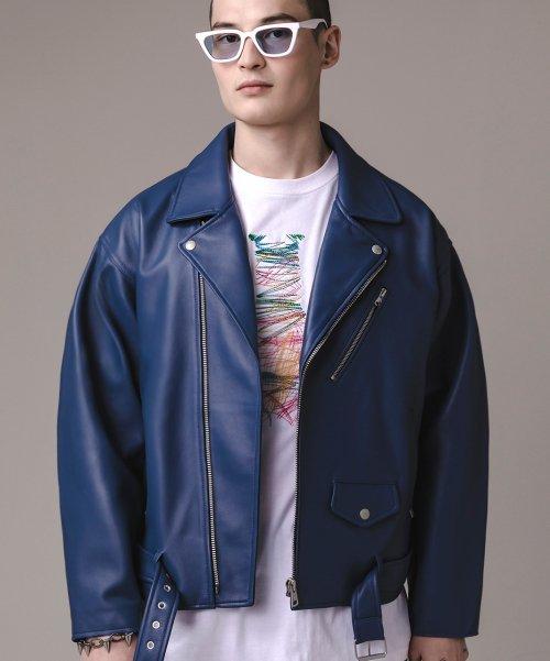 양가죽 슈퍼 오버핏 라이더 자켓 man-BL