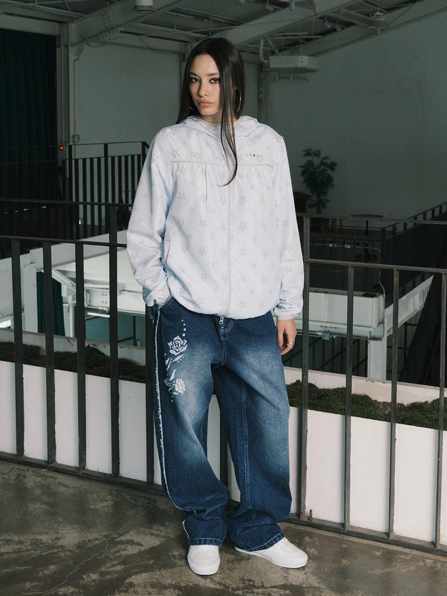 SHIRRING WINDBREAKER LIGHT BLUE