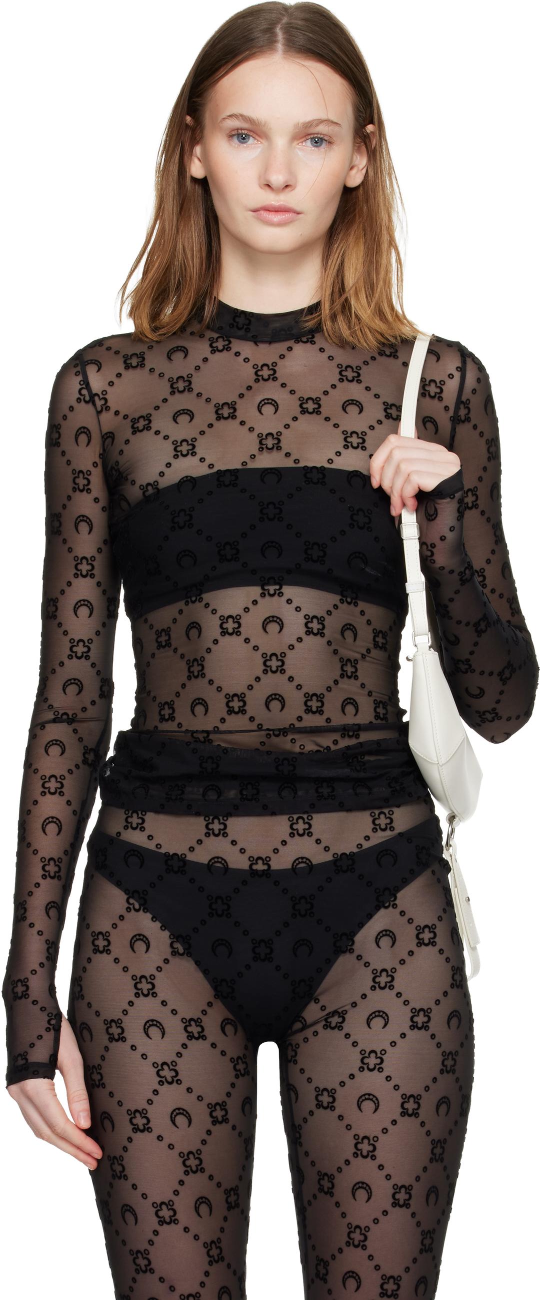 Black Recycled Mesh Flock Second Skin Highneck Top