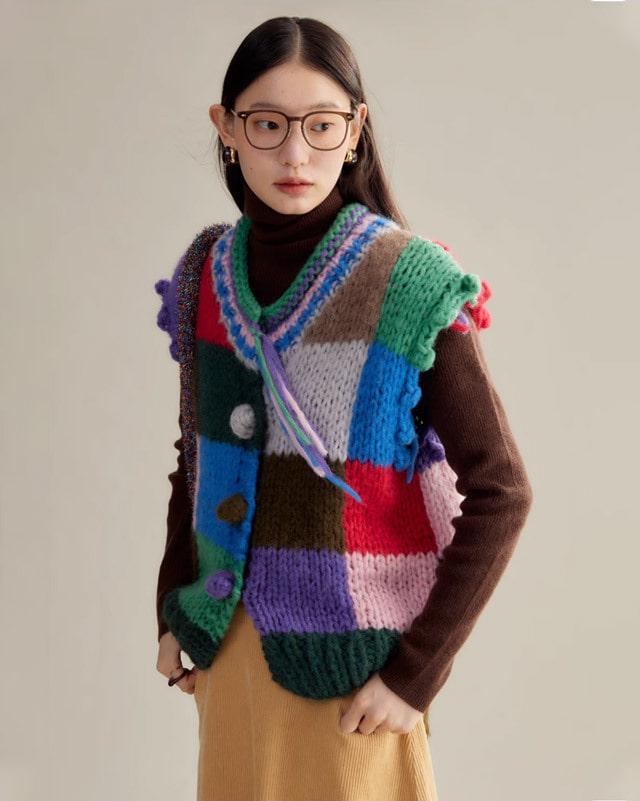 UARE 컬러블록 니트 베스트 (멀티)