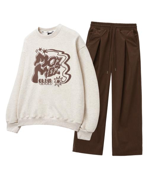 [SET] 트윙클 오버핏 맨투맨 + 코듀로이 원턱 와이드 팬츠 오트밀