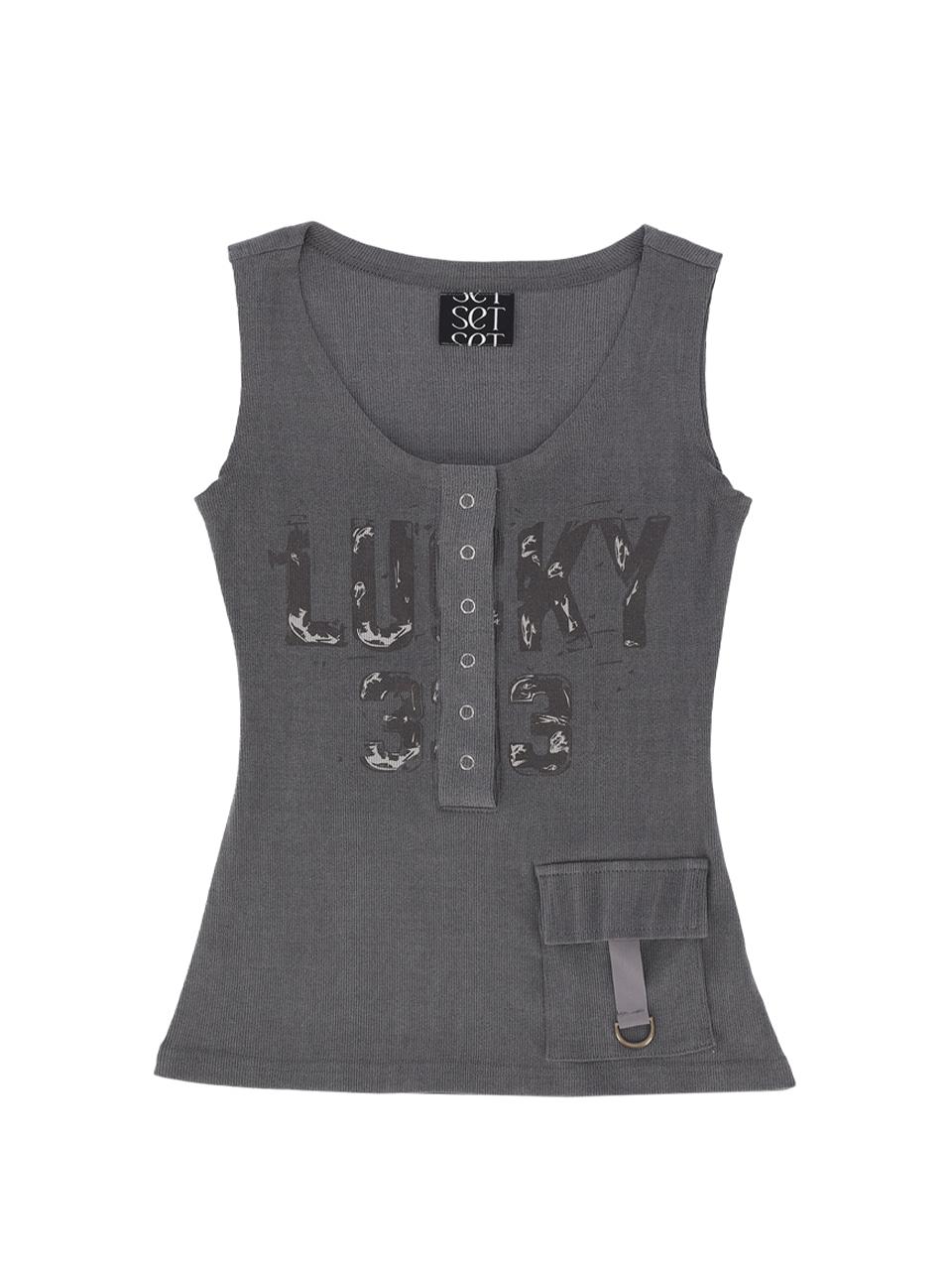 LUCKY 333 POCKET SLEEVELESS CHARCOAL
