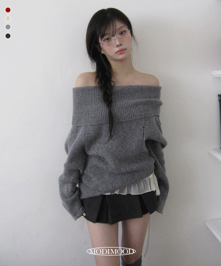 [Year-end look 🎄/Made in Korea] Halls Damage Over Loose Fit Off-Shoulder Knit - 4 colors