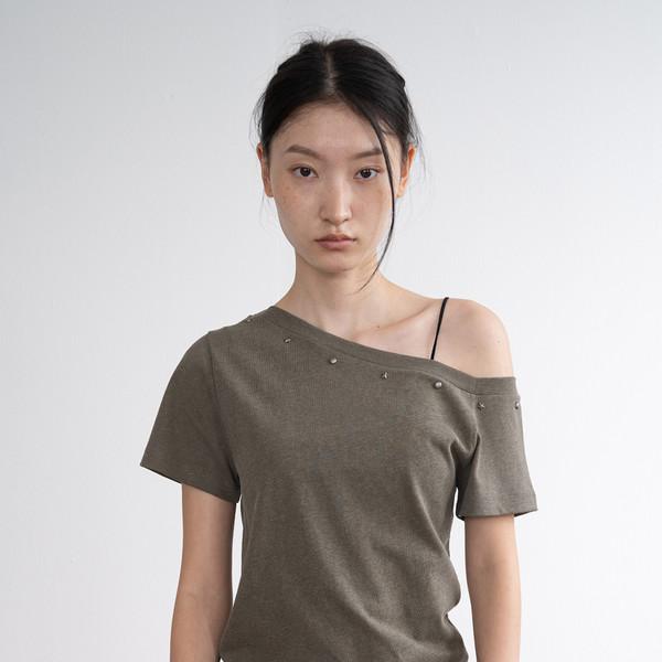[6/10 출고 예정] Pigment Stud Off Top (Khaki)