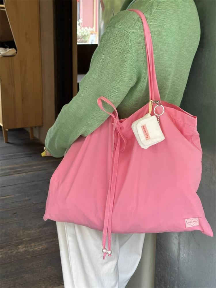 심플 봄 컬러 리본 에코백 패브릭 숄더백 가방