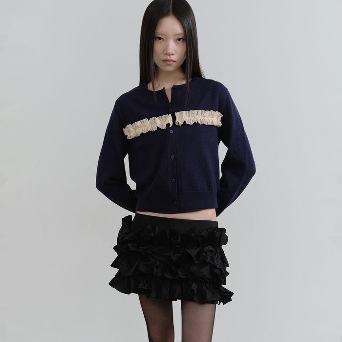 RUFFLE LINED CARDIGAN (NAVY)