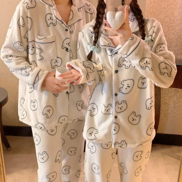 (커플)마시멜로우 곰 수면 잠옷 겨울 극세사 파자마 세트