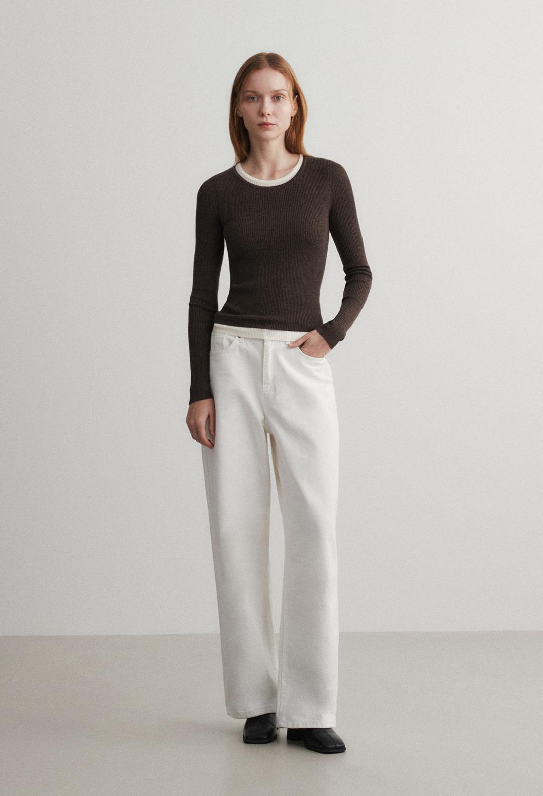 (우먼)울 더블 레이어드 니트 런던 브라운