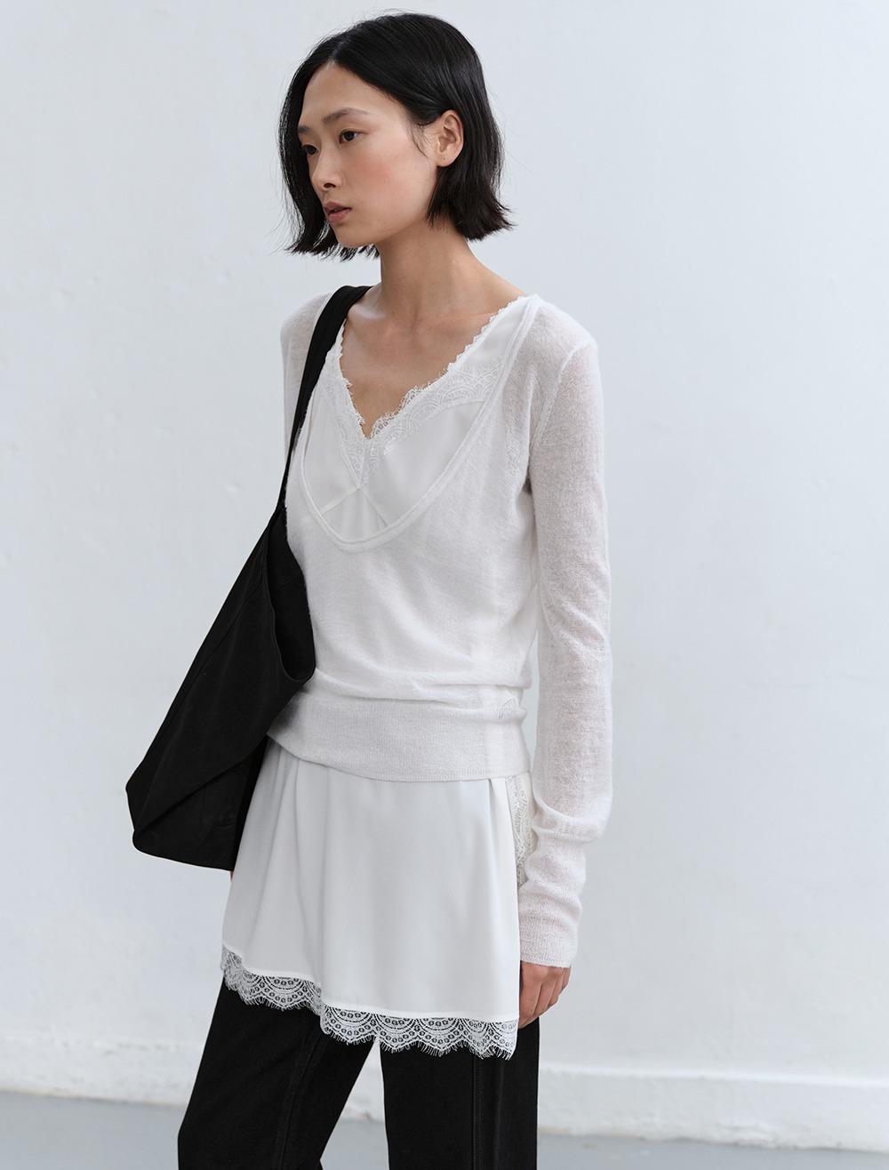 [4th REORDER] DEEP V-NECK ALPACA KNIT [WHITE]