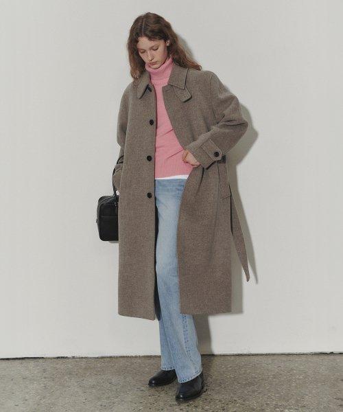 UNISEX BELTED WOOL MAC COAT OATMEAL MELANGE GREY_UDCO3D123I2