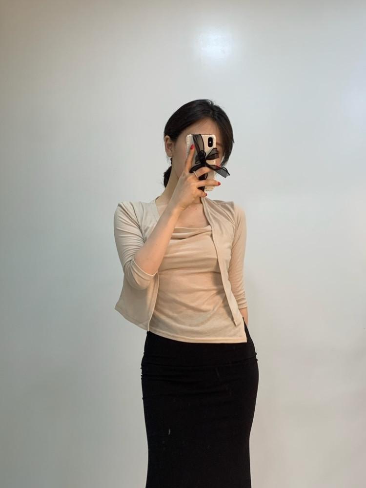 여성 드레이프 셔링 나시 가디건 세트 휴가룩 코디세트 여름버전