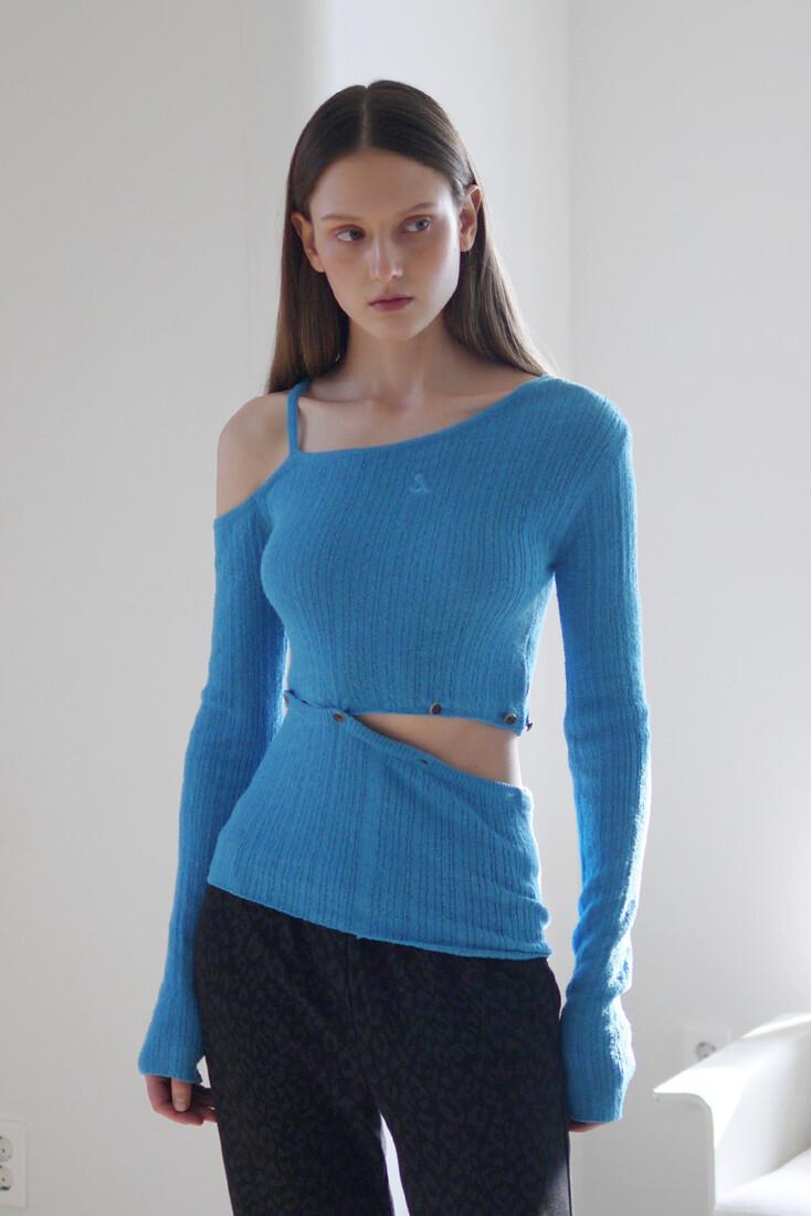 TWO WAY RIBBED OFF SHOULDER KNIT TOP V2 (MARINE BLUE)