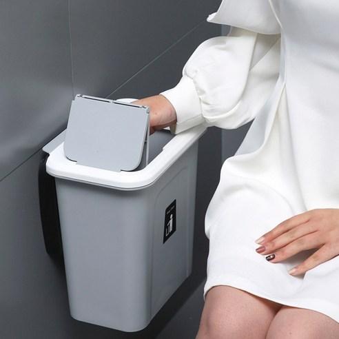 구디푸디 벽걸이 뚜껑형 화장실 휴지통 대 + 브라켓 세트, 뚜껑형 그레이(대), 그레이 (대) +브...