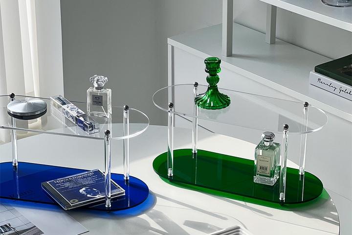 와이드 라운드 2단선반 컬러 투명 2type 아크릴 선반