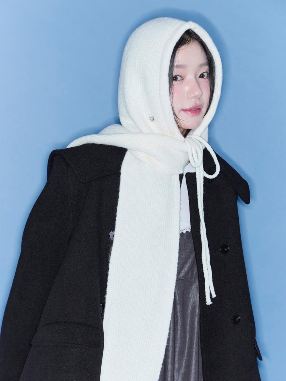 Knit Hoodie Muffler (Ivory)