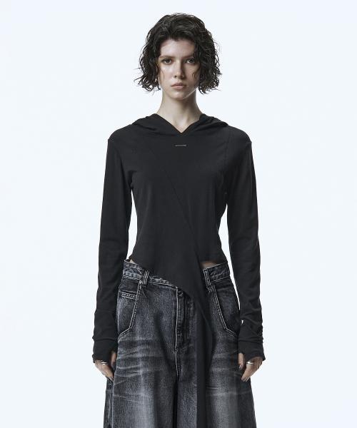 Tie Long Sleeve Hoodie [ Black ]