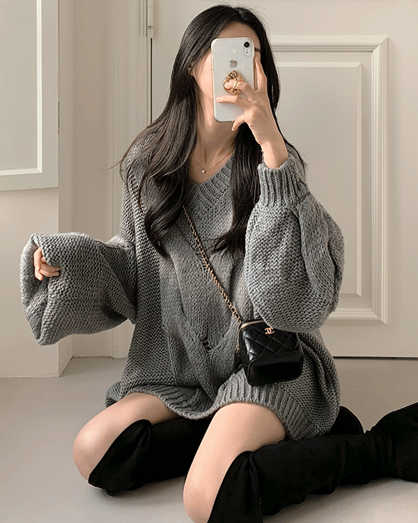 [국내제작 고퀄리티]꽈배기 박시 니트 롱 ops