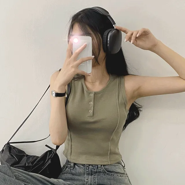[두장사면할인/cotton] 똑딱단추 민소매 나시 (4color)