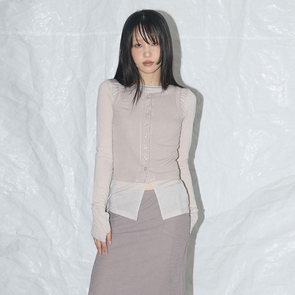 3-WAY BUTTON LAYERED LONG SLEEVE (PINK BEIGE)_F25QB079