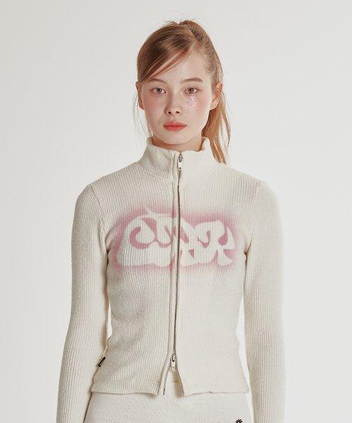 스프레이 니트 집업_아이보리