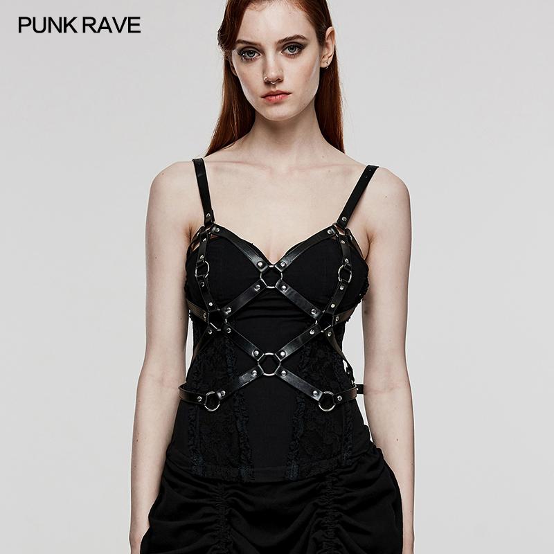 PUNK RAVE WS-578BDF Heavy Metal Punk PU Harness Metal Rings Straps Fashion Chest Strap Sexy Binding PU Fun Corset Belt
