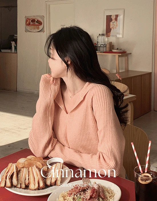 시나몬 여리쇄골 세일러 카라니트(레글런/브이넥/카라/골지/베이직/데일리룩/데이트룩/출근룩/겨울)