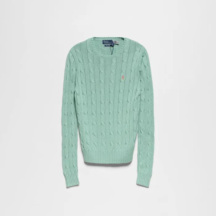 케이블 니트 코튼 크루넥 카디건 (GREEN)