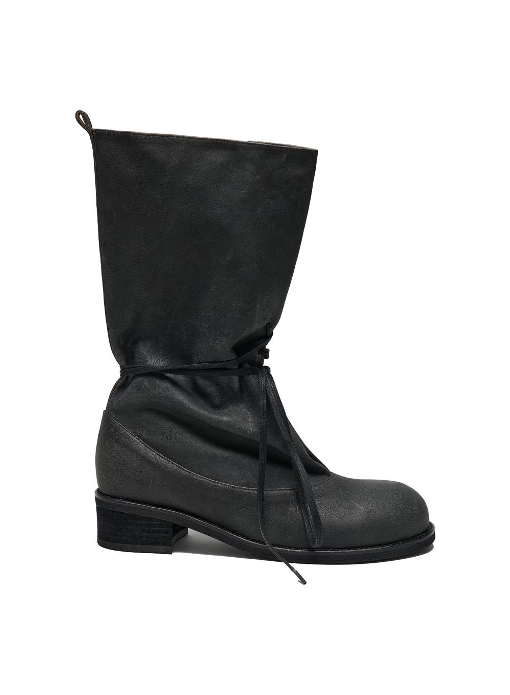 [WOMEN] ROUGH LACE-UP SLOUCHY BOOTS_BLACK