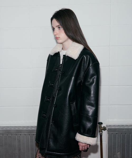 LEATHER SHEERING JACKET BLACK