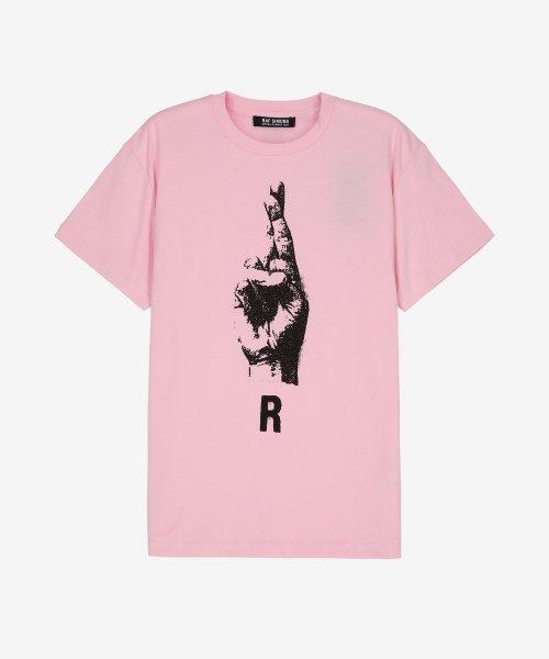 핸드 사인 반소매 티셔츠 - 라이트 핑크 / 231W104190010034