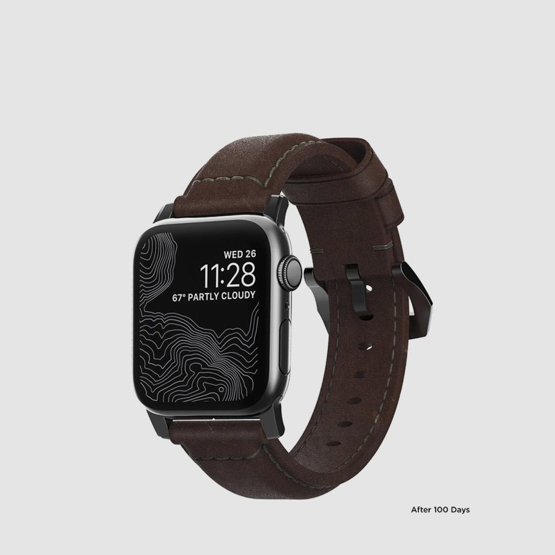 애플 워치 트래디셔널 가죽 스트랩 브라운 - 블랙 버클 밴드