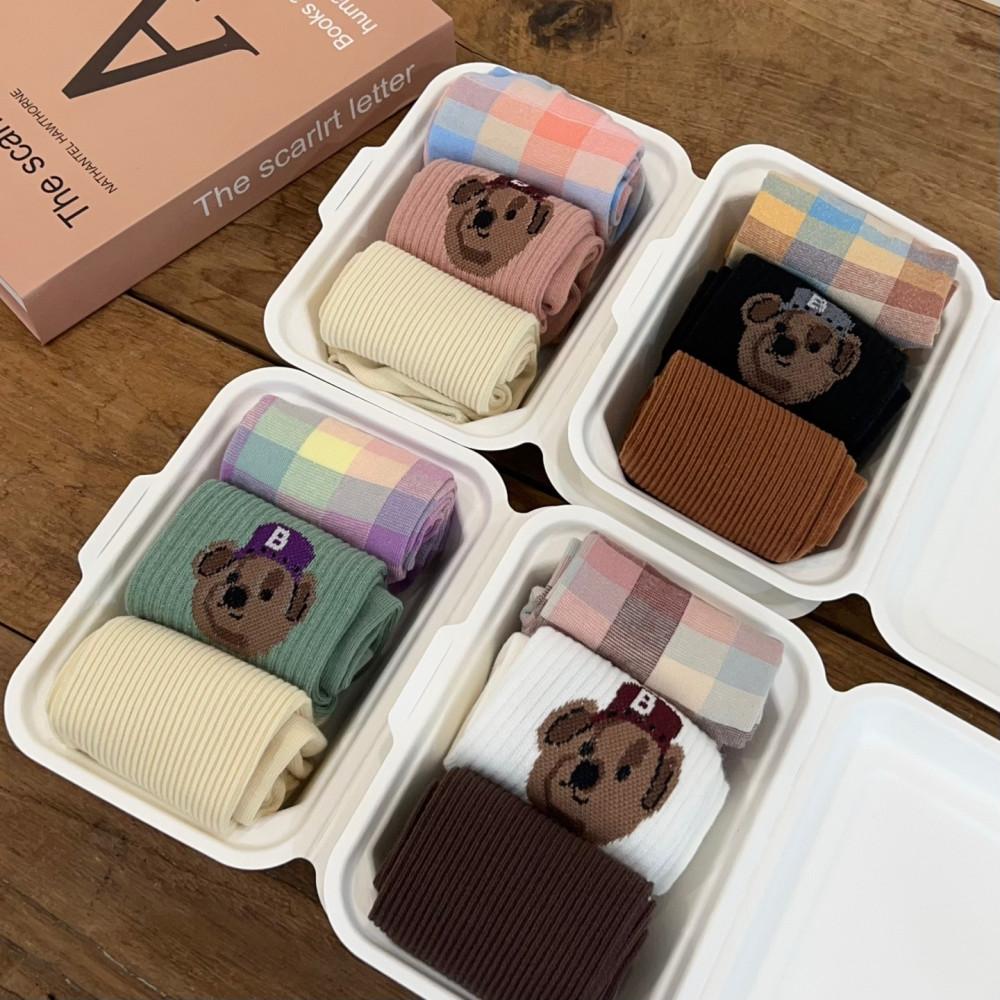 [여성] 파스텔 베어 양말 세트(3ea)+박스포장