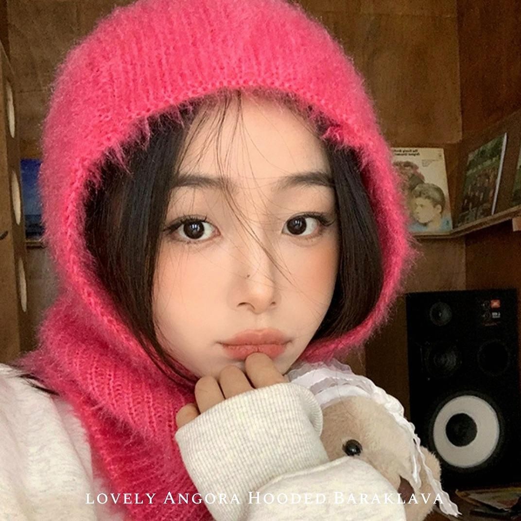 [당일출고/방한템ღ] 앙고라 후드 바라클라바 넥워머 후드모자 여성 방한 겨울모자 퍼 털바라클라바 니트모자 스키모자 귀도리 4color