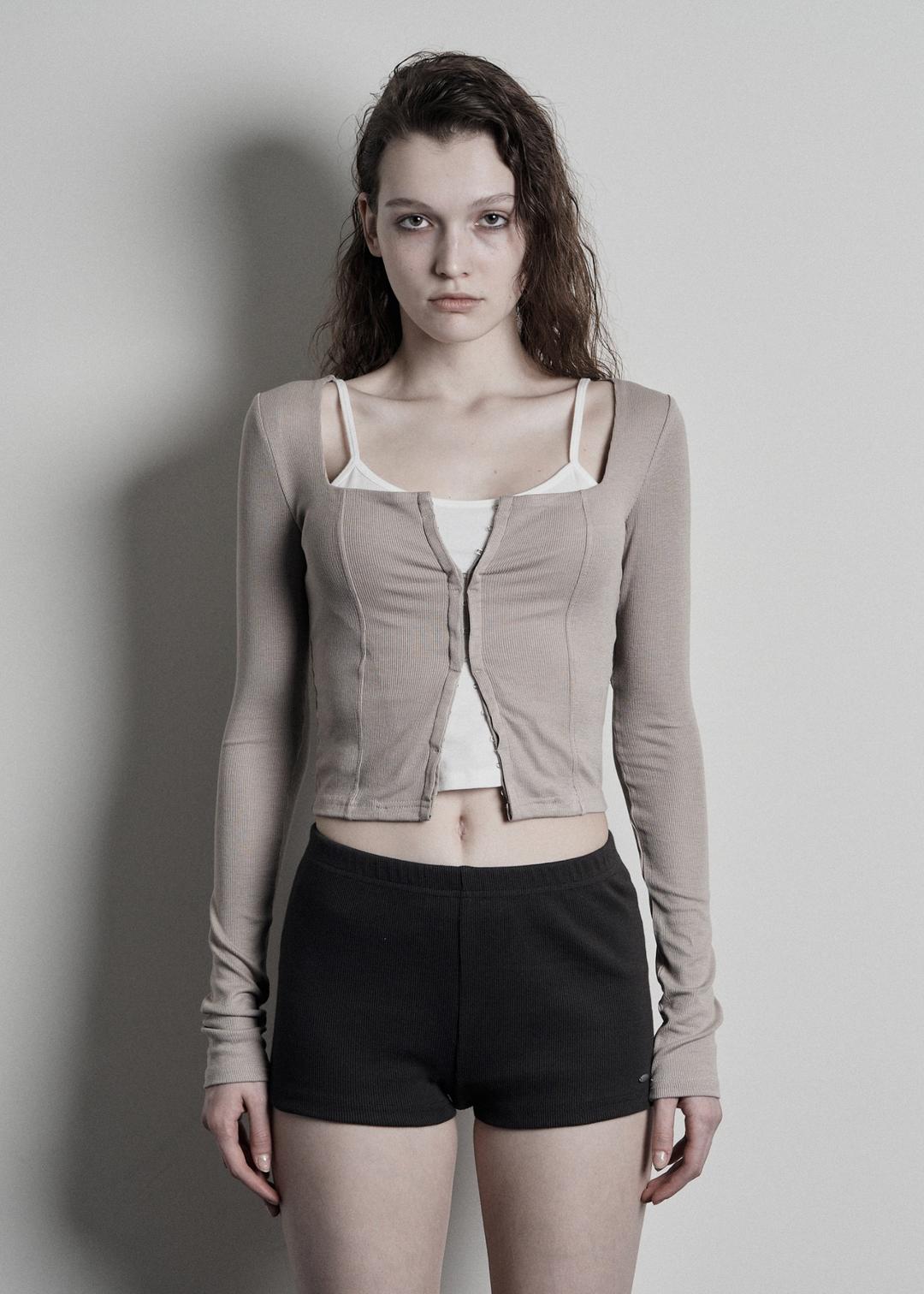 24VER. SQUARE NECK CARDIGAN, BEIGE