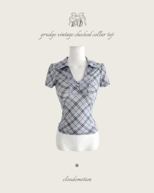 클라우드이모션 [ MD PICK ] 그루지 빈티지 체크 카라 TOP