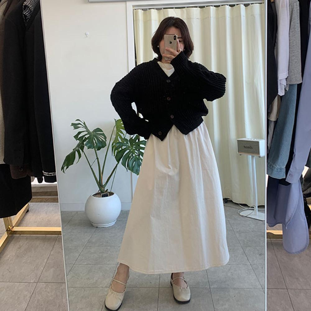 봄 레이어드 롱 원피스 무지 플레어