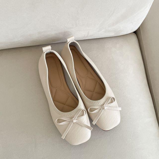 [당일발송]스퀘어 리본 밴딩 쿠션 플랫슈즈 단화 1.5CM