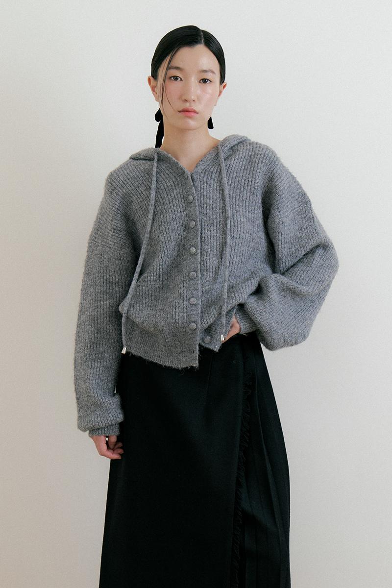 Wool Hood Knit Cadigan (melange)