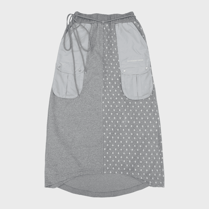 DOT MIXED MAXI SKIRT (LIGHT GREY)