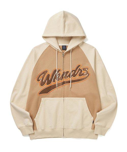 BASEBALL SCRIPT ZIPUP HOODIE (BEIGE)