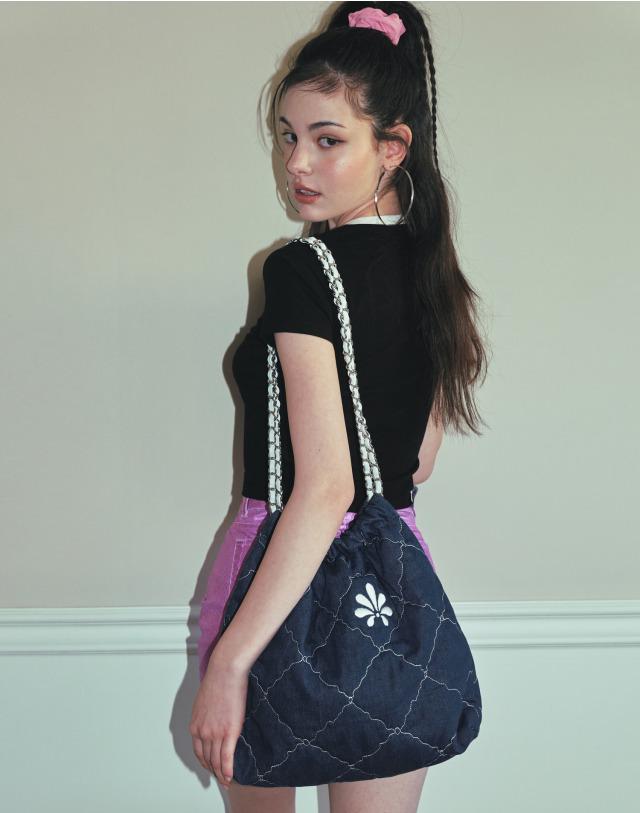 [POPPY] 데님 퀼팅 체인 숄더백