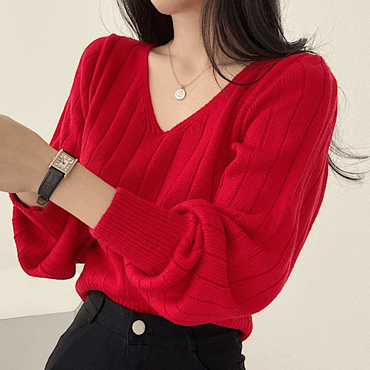 [퍼프소매/고퀄!] 브이넥 퍼프 니트 5color