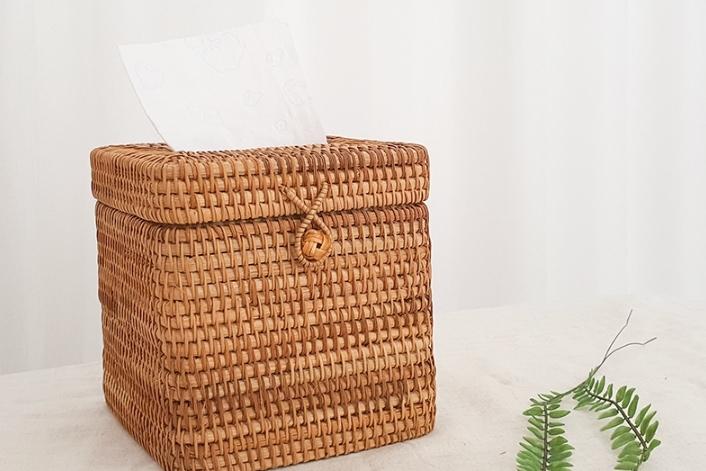 라탄 고리 사각형 휴지 화장지 케이스