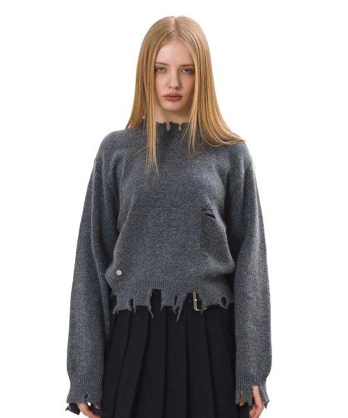 데미지 디테일 니트 [그레이]