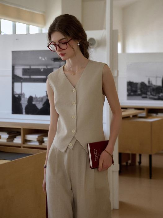 SR_Ramie french v-neck vest